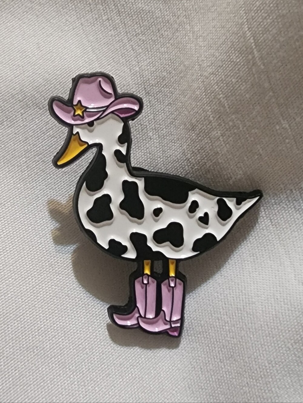 ✨ Cow Print Duck Cowboy Boot Enamel Pin